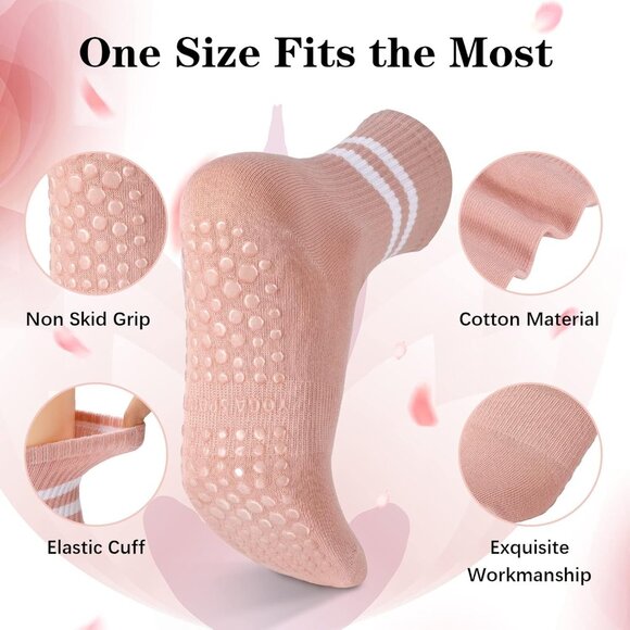 ⚡4 Pairs Non Slip Yoga Socks for Women Pilates Grip Anti Skid Athletic Socks - Picture 3 of 7